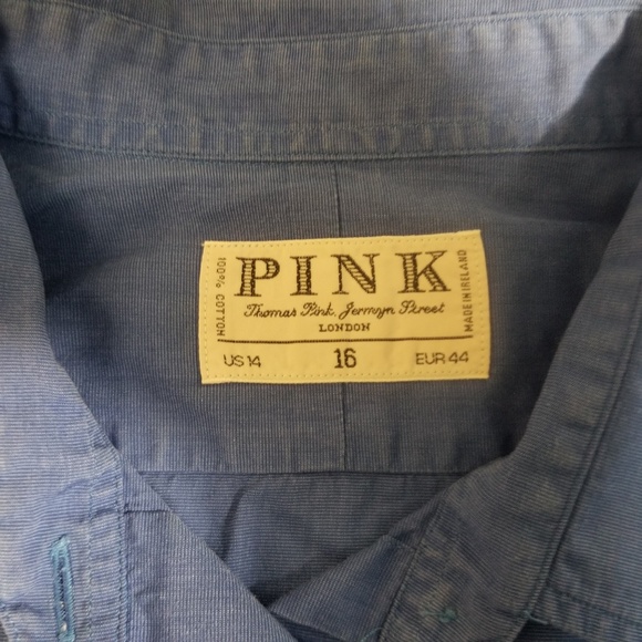 Thomas Pink Men Blue Dress Shirt Size US 14 - Picture 2 of 8